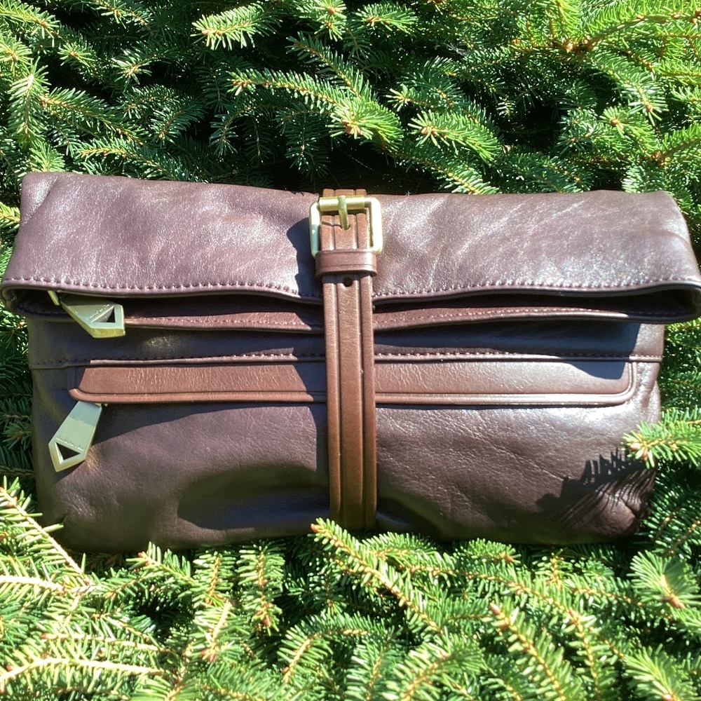 Peruvian Connection Christopher Kon Rich Brown Fold Over Wrap Clutch